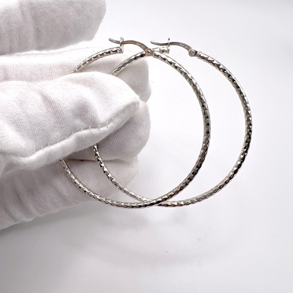 Sterling 50mm Twisted Tube Hoop Earrings - Picture 2 of 13